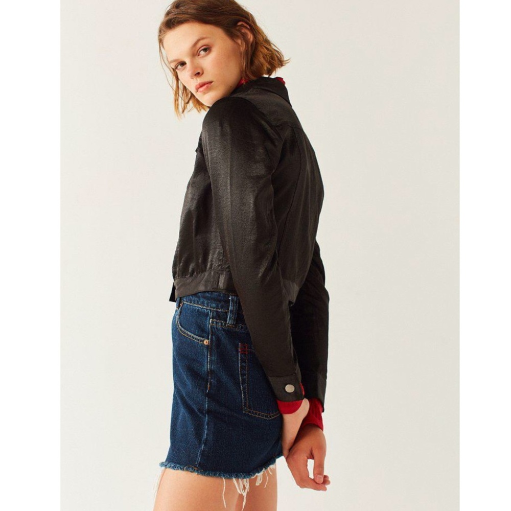 UO Embroidered Cropped Satin Trucker Jacket XS NEW - Picture 6 of 6